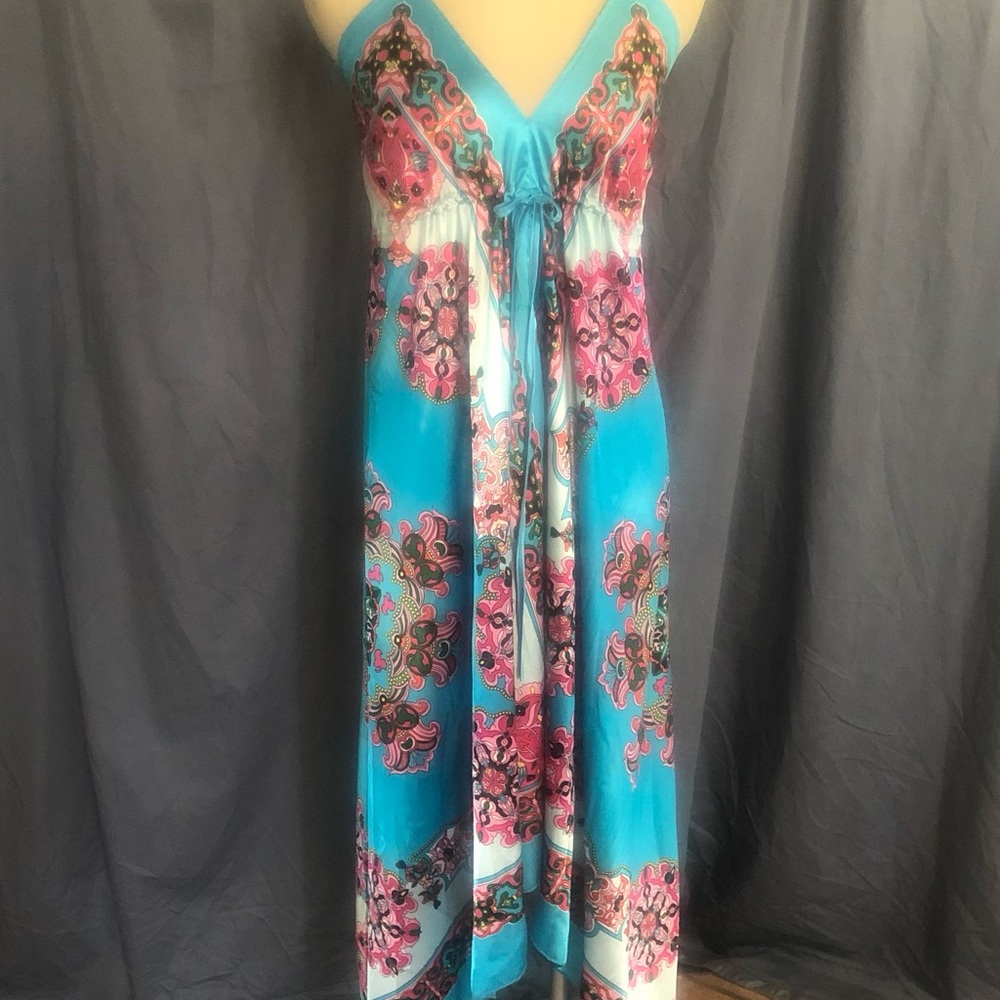 Blue and Pink Spaghetti Strap Maxi Sundress